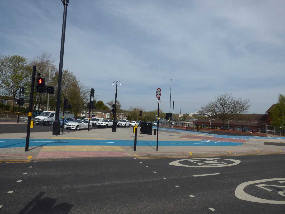 New blue cycle lane from Selly Oak Triangle up the Bristol Road